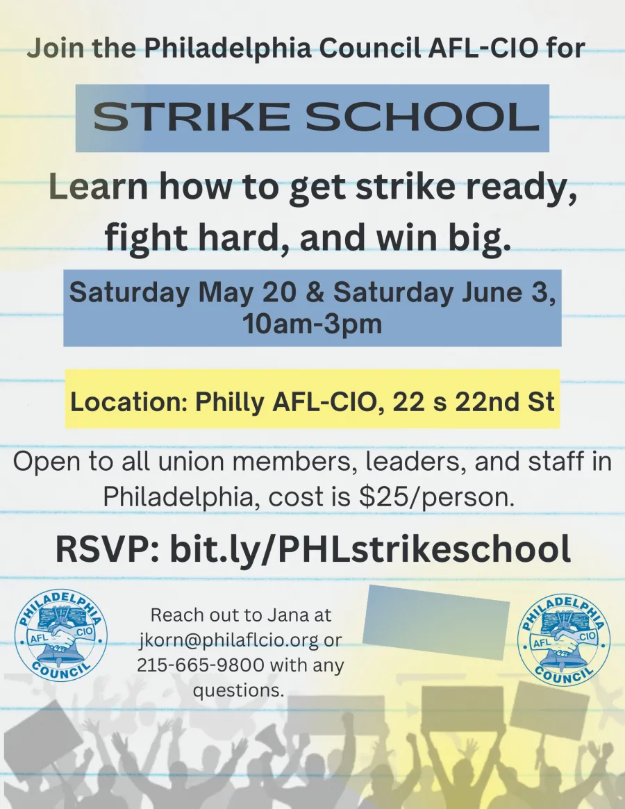 Blue and yellow text on notebook paper advertising Strike School