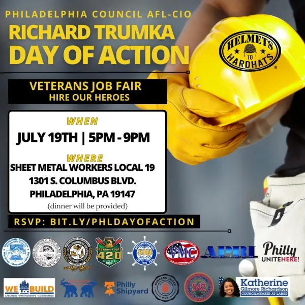 ad for the event featuring a yellow hard hat. black and yellow text highlight the ads date and time. logos the events sponsors on the bottom